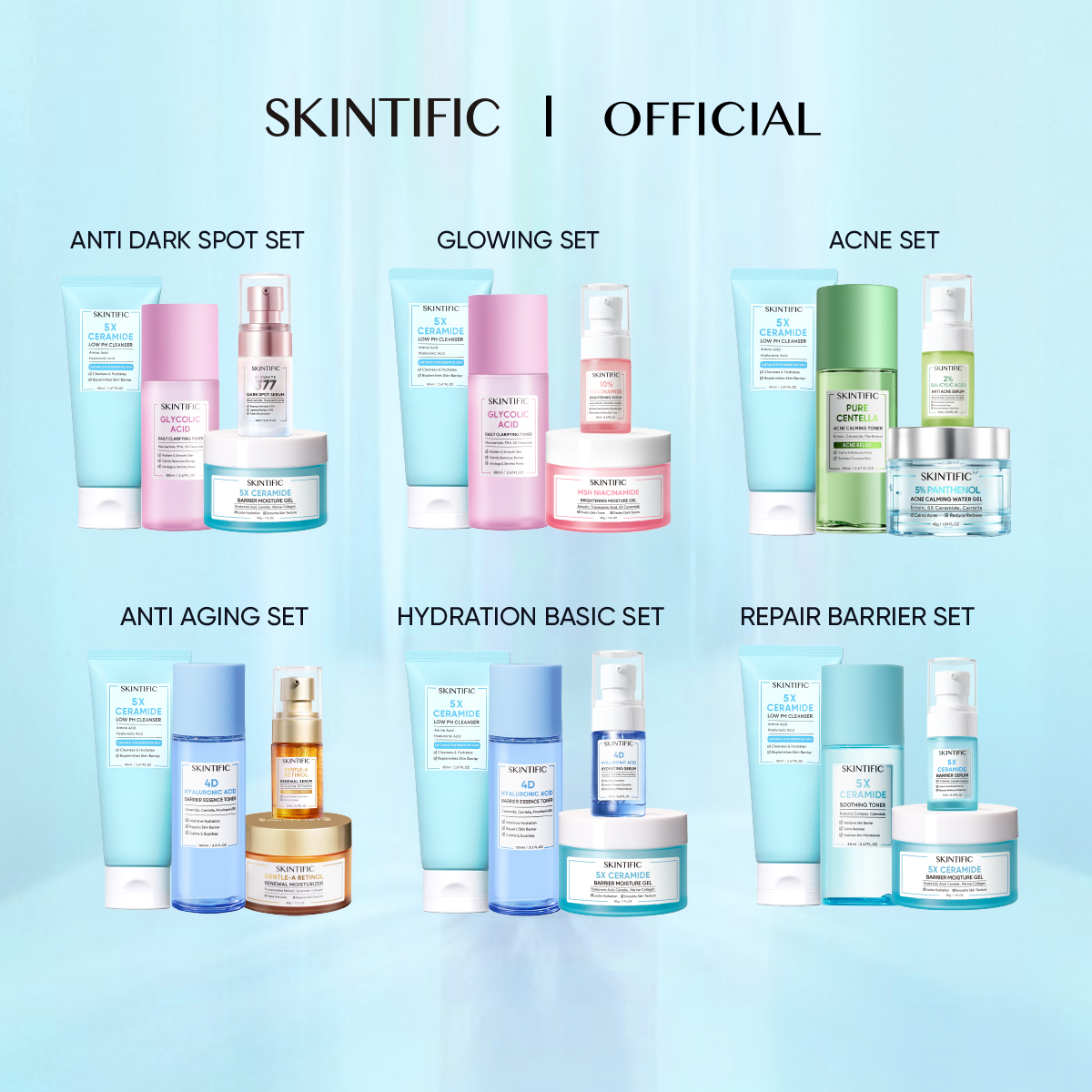 SKINTIFIC 4pcs Paket Skincare With Serum Low pH Cleanser Barrier Repair ...