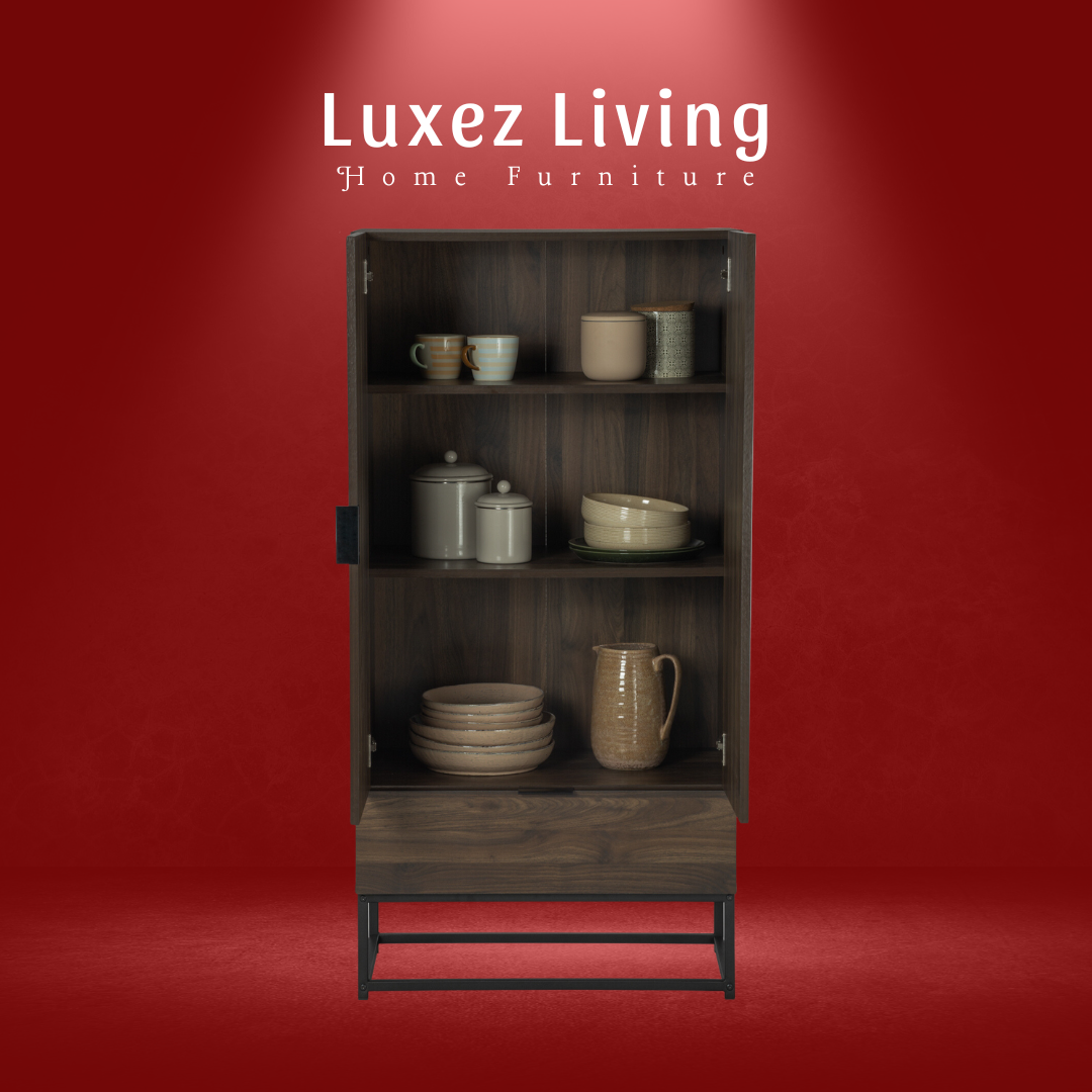 LUXEZ CAPRI 2 Door Multi Function Cabinet in Matt Black Leg Walnut ...