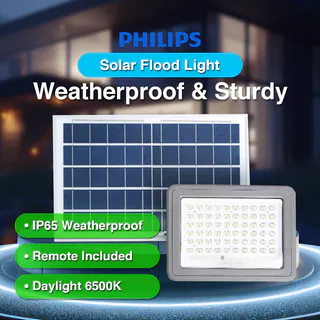 PHILIPS LED Solar Flood Light | IP65 Weatherproof Lampu Solar | Outdoor Lighting with Remote Control  ( 6500K Daylight )
