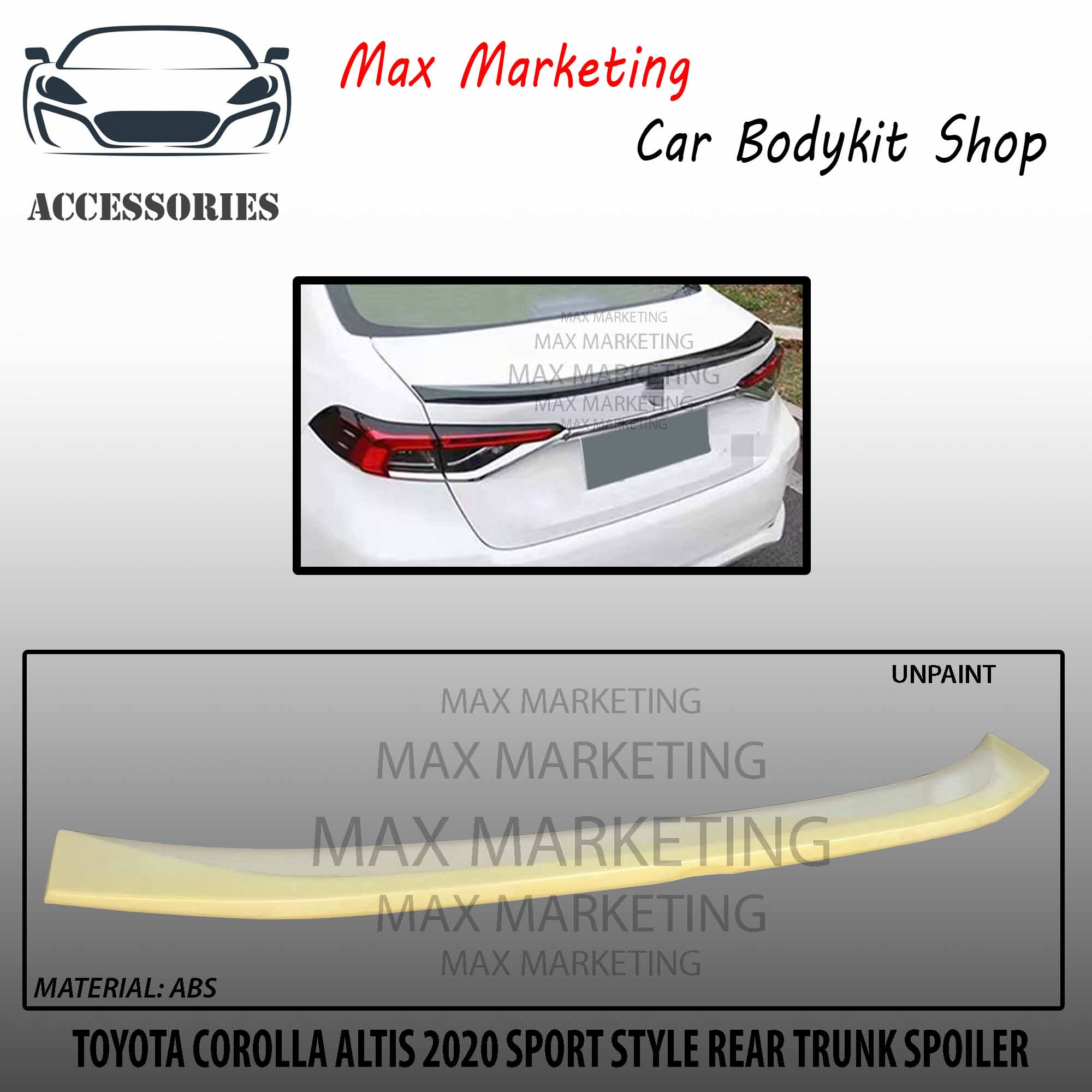 TOYOTA COROLLA ALTIS 2020 SPORT STYLE REAR TRUNK SPOILER ABS SKIRT LIP ...