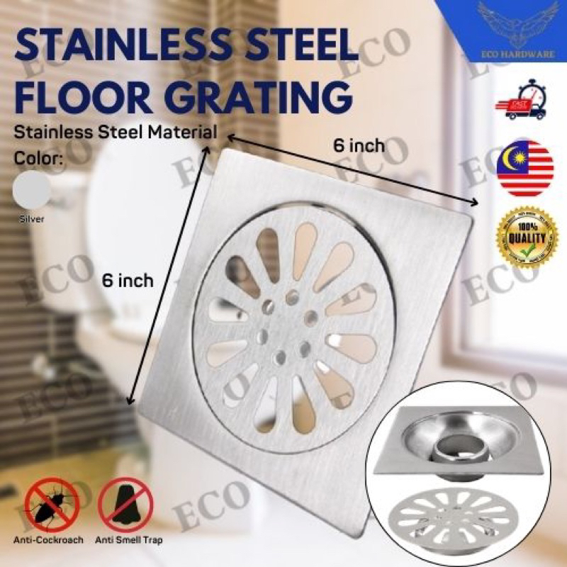 Stainless Steel Floor Trap Grating Anti Cockroach Anti Smell 6"x 6