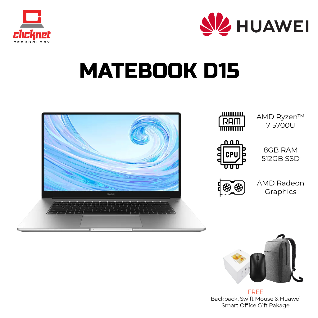 Huawei MateBook D15 R7 Silver Laptop | AMD Ryzen 7 5700U | 8GB RAM ...