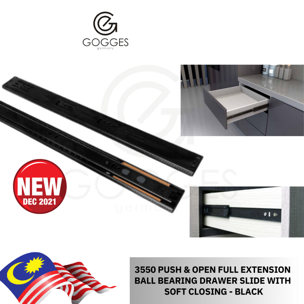 PUSH TO OPEN FULL EXTENSION SLIDE WITH SOFT CLOSING - BLACK (3550 ...