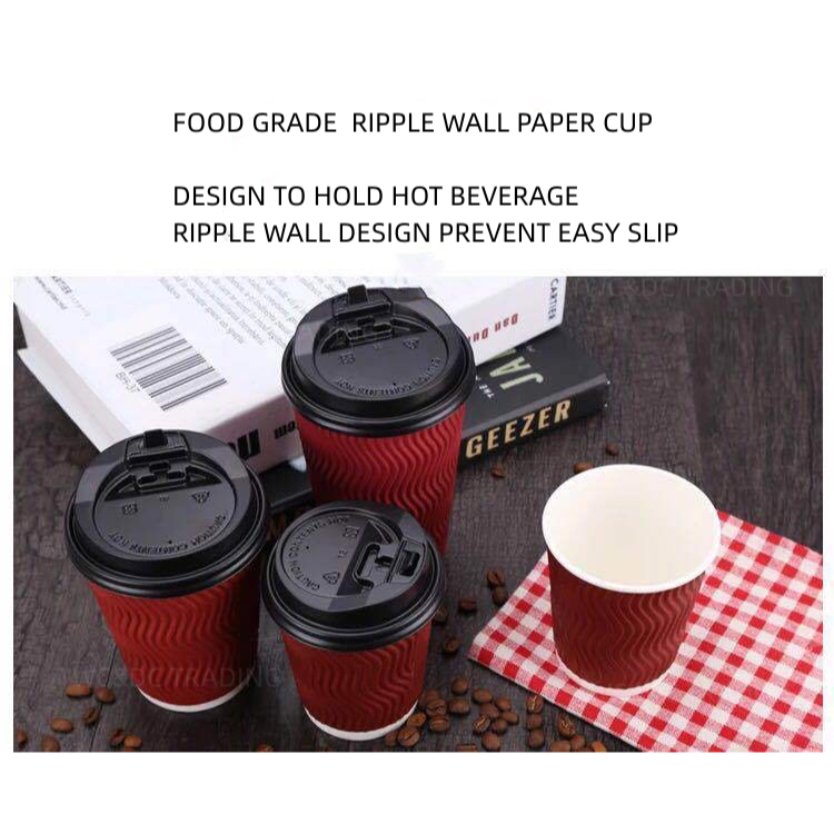 Ripple Wall Paper Hot Cup 8oz/9oz with Black Lid | Cawan Kertas Tahan ...
