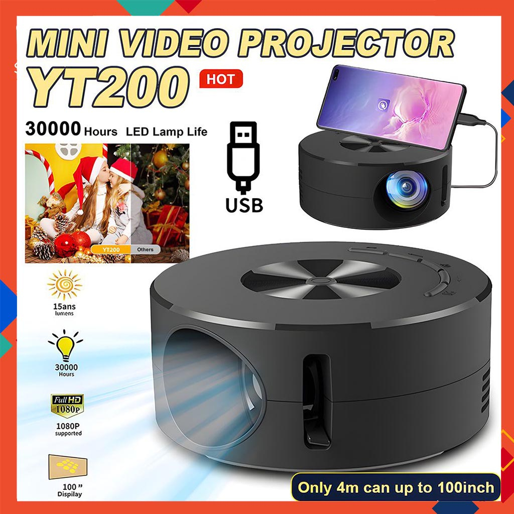 YT200 Mini Projector Wired Same Screen Projector Portable LED Projector ...