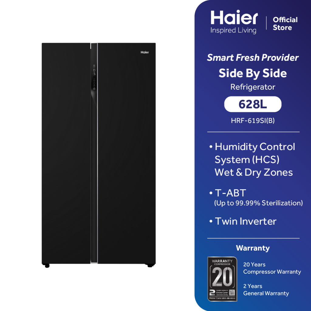 Haier 628L Twin Inverter Side By Side Refrigerator Glass Door DEO Fresh HRF619SI(B) Shopee