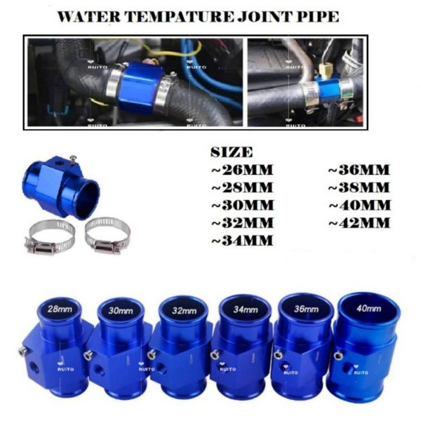 Dyno Racing 40mm Water Temp Sensor Adapter – Aluminum Radiator Hose Joint – Blue Anodized