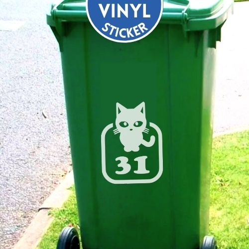 Cat Wheelie Bin Premium Vinyl Sticker - Tong Sampah Nombor Stiker ...