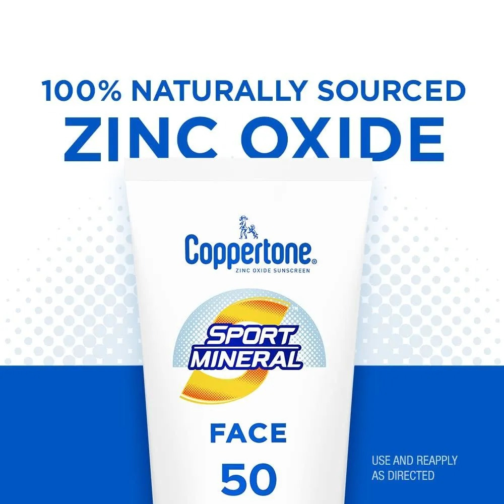 Coppertone SPORT Sunscreen for Face, Zinc Oxide Mineral SPF 50, Oil