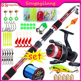 Sougayilang Telescopic Fishing Rod 5.2:1Gear Ratio Spinning Fishing Reel + Fishing  Line + Fishing Lure - 5 Colors (1.8M)