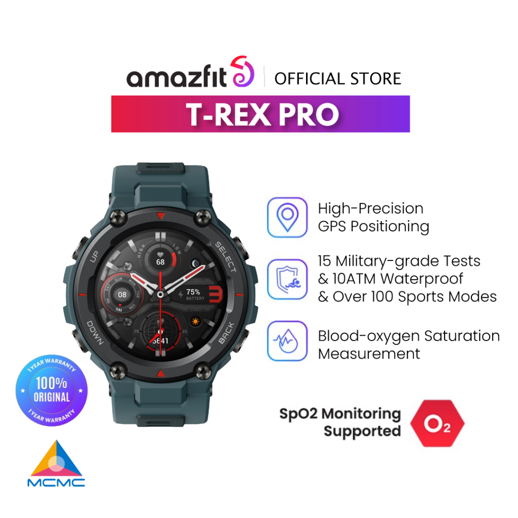 Amazfit T-Rex Pro Smart Watch, Rugged Military Certified, GPS, 18-Day  Battery, Heart Rate Monitoring & VO2 Max, Sleep & Health Monitoring, 10 ATM