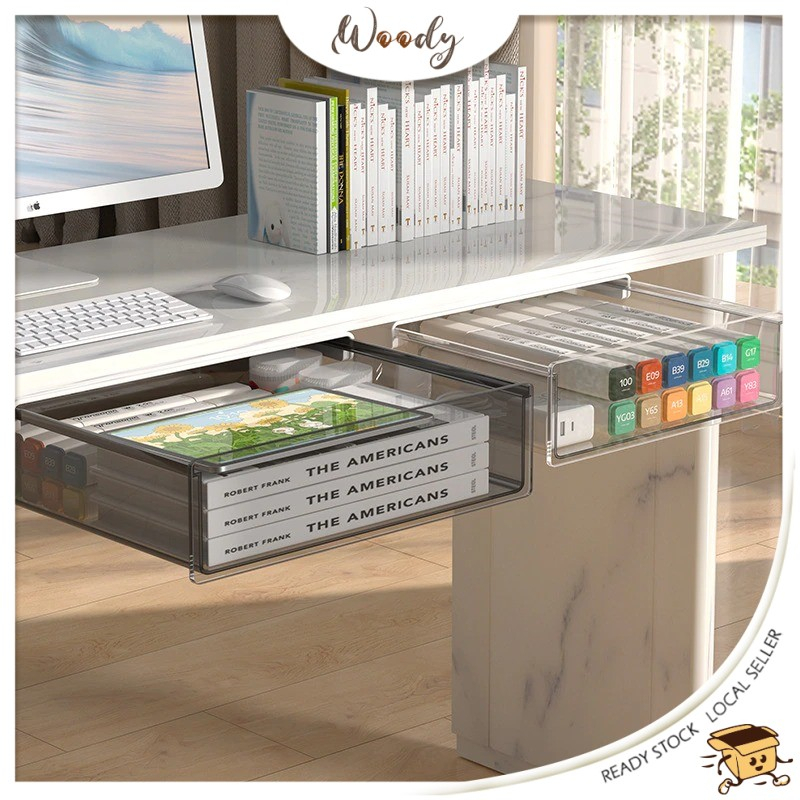 【Woody】 Under Desk Hidden Drawer Office Storage Box Drawer Desk Holder