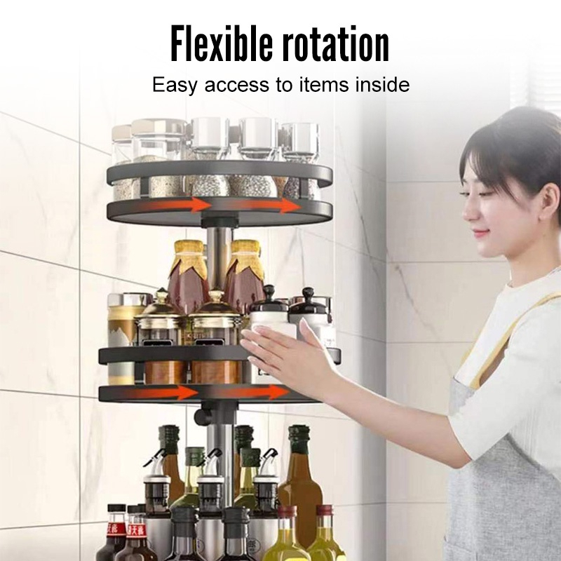 2/3 Tier 360° Rotating Spice Rack Rak Rempah Rak Penyimpanan Kitchen ...