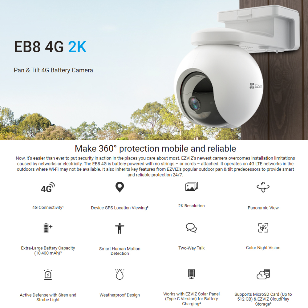 Product image Ezviz EB8 4G 3MP 2K Pan & Tilt GPS Battery Powered Two Way Talk Color Night Vision Outdoor Wireless Security CCTV Camera 2