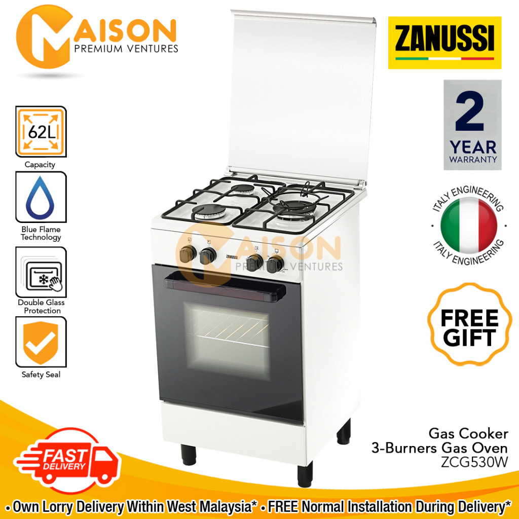 Zanussi Gas Cooker 3 Burners GasOven ZCG530W Shopee Malaysia