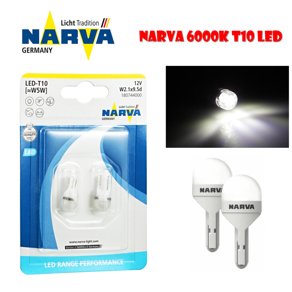 NARVA T10 W5W 12V Range Performance LED Signaling Light Bulb (White ...