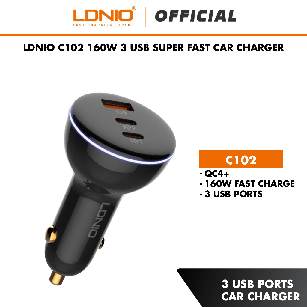 Ldnio C102 160W 3 USB Super Fast Car charger Shopee Malaysia