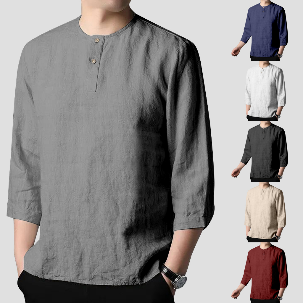 Men Kurta Shirt Casual Smart Kurta 3/4 Sleeve Formal Raya 2023 Plain