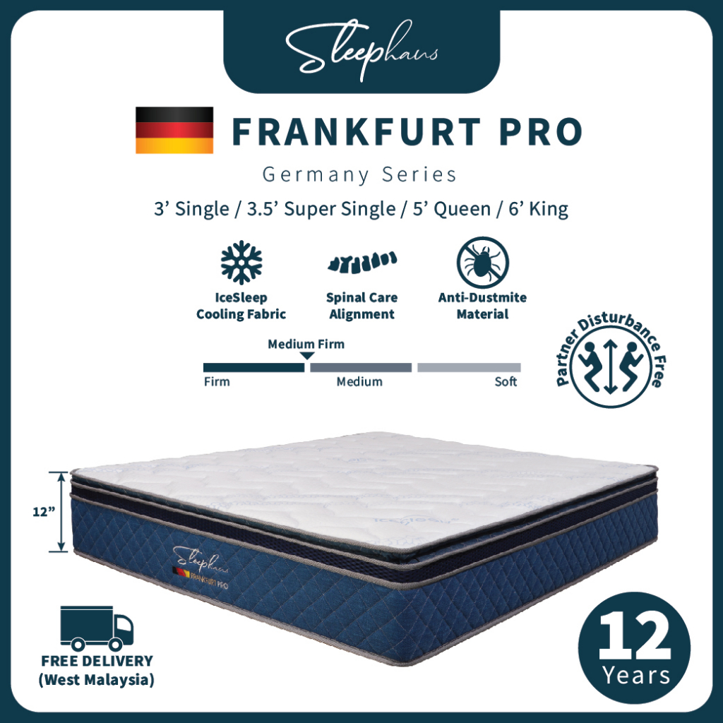 Sleephaus Super Single 12" Frankfurt Pro German Tech Mattress Pocket Spring Latex Sheet Coconut