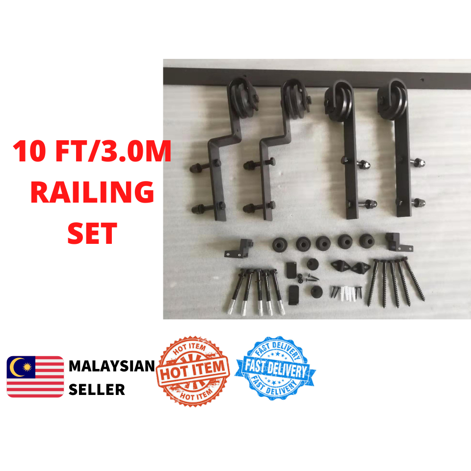 🔥READY STOCK🔥 Barn Door Railing Set 2.44 meter Length Overlap Type ...