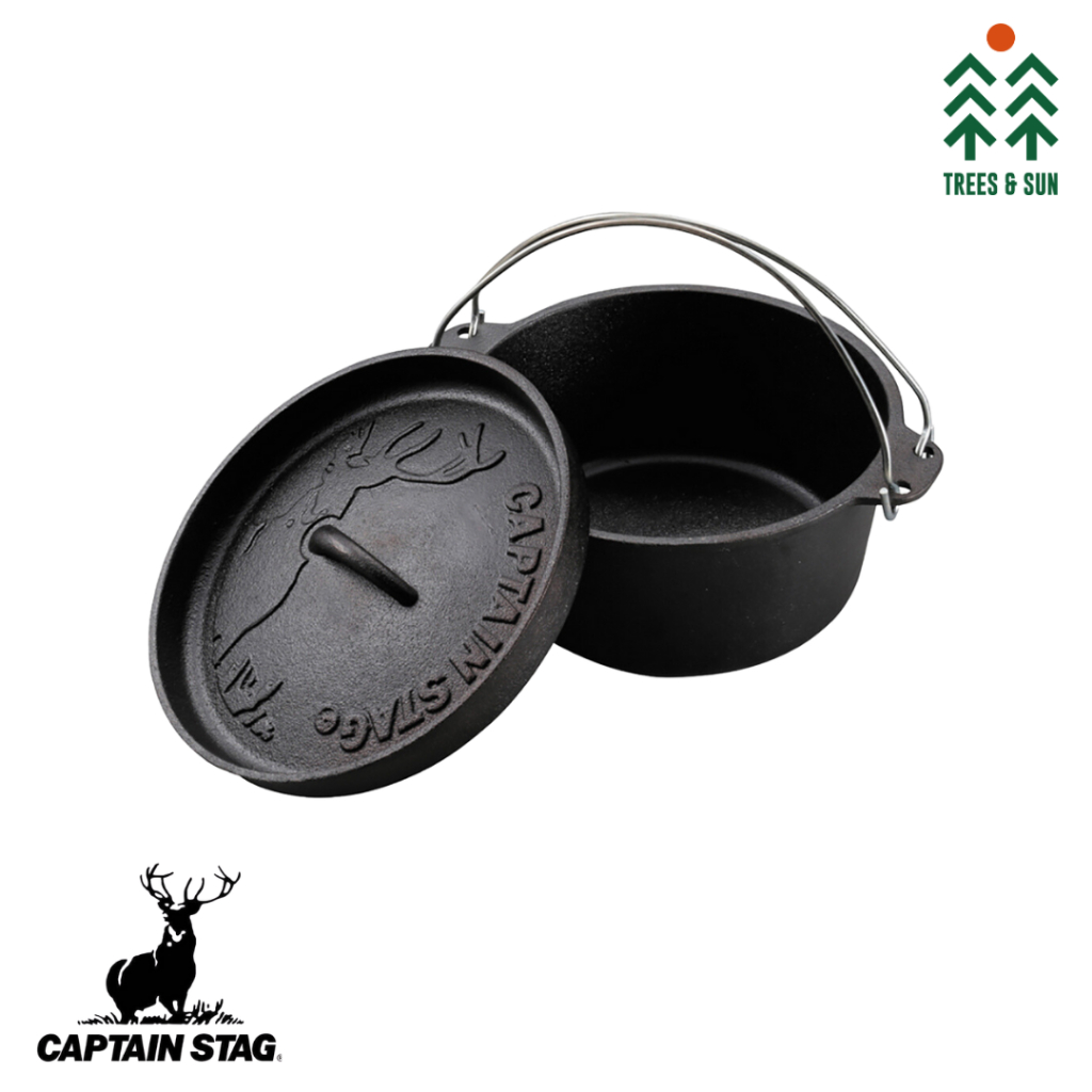 Captain Stag Dutch Oven Cast Iron Small Pot Camping Picnic Outdoor 14cm ...