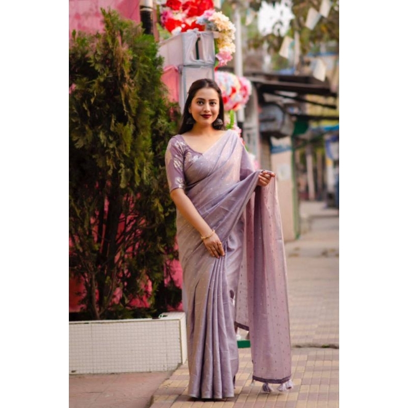 Mauve Cotton Linen Saree