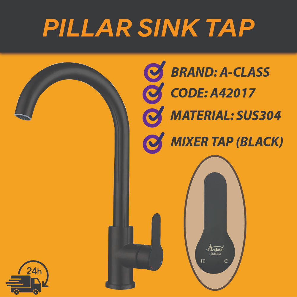 Stainless Steel Kitchen Black Faucet SUS304 / BLACK Pillar TAP Sink