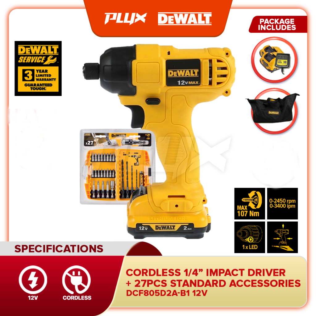 DEWALT DCF805D2A-B1 12V Cordless 1/4 Impact Driver With 27pcs