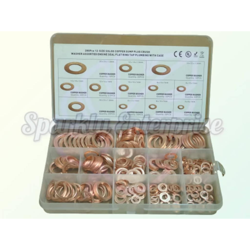 COPPER WASHER BOX GASKET HARDWARE ACCESSORIES FLAT RING 280PCS 12 SIZE ...