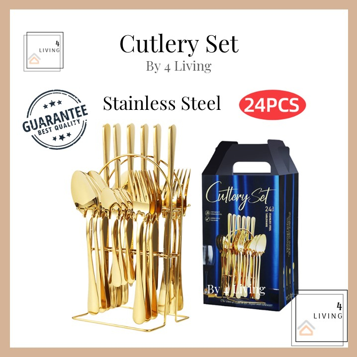 [MURAH] 24 pcs Cutlery Set Stainless Steel Spoon Fork Knife Tea Spoon