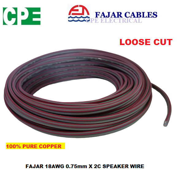 [1 Meter ] FAJAR 0.75MM (42/0.15) 18AWG X 2C PVC Speaker cables 100% ...