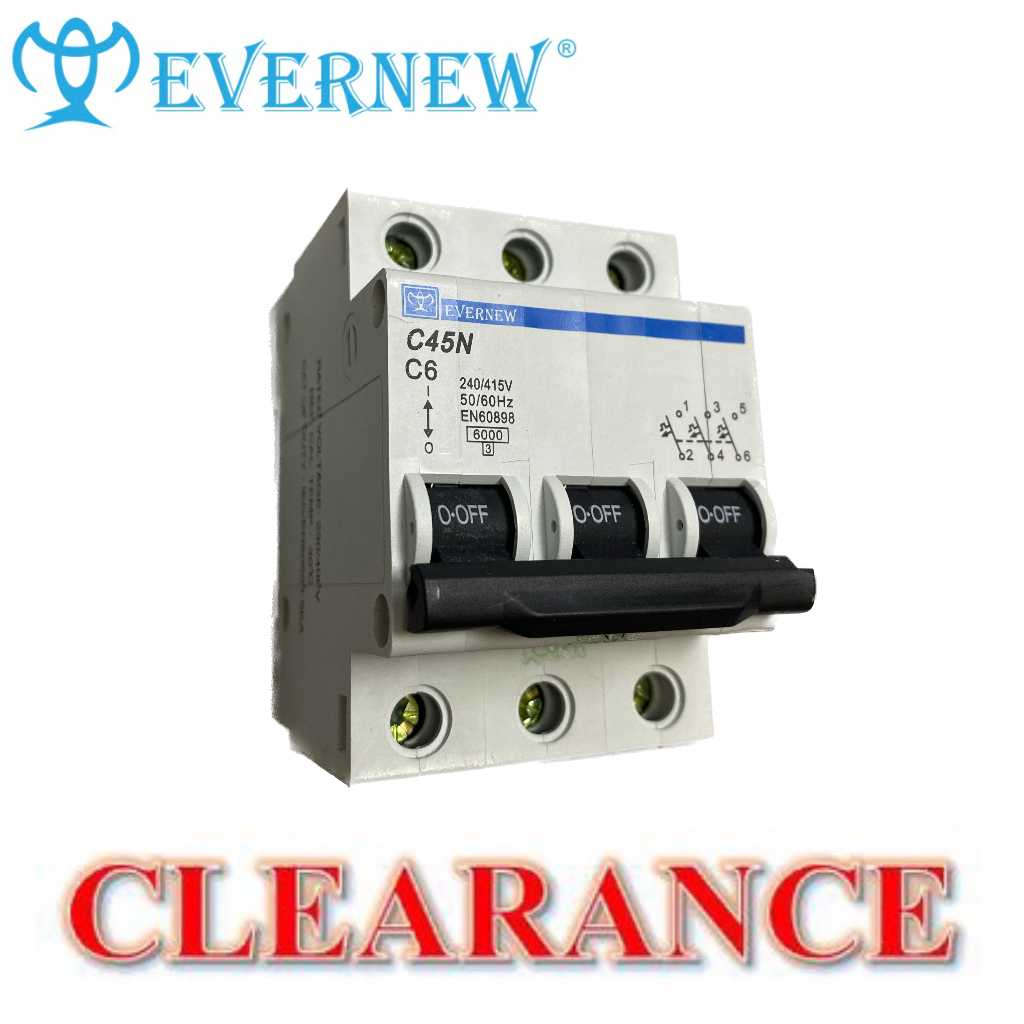 EVERNEW C45N C6 MINIATURE CIRCUIT BREAKER 3P 6A 240/415V 50/60Hz 6kA ...