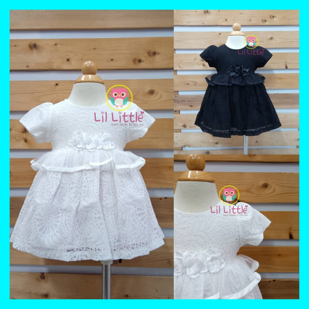 Lil Little BGD60 NB Baby Hitam Putih Gown Baby Girl Lace Dress Gaun Aqiqah Flower Girl Birthday Party Dress Newboen 3T Shopee Malaysia