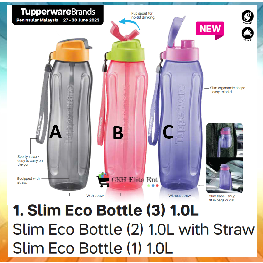 Tupperware Slim Eco Bottle 1L With Straw 1pcs (New) | Shopee Malaysia