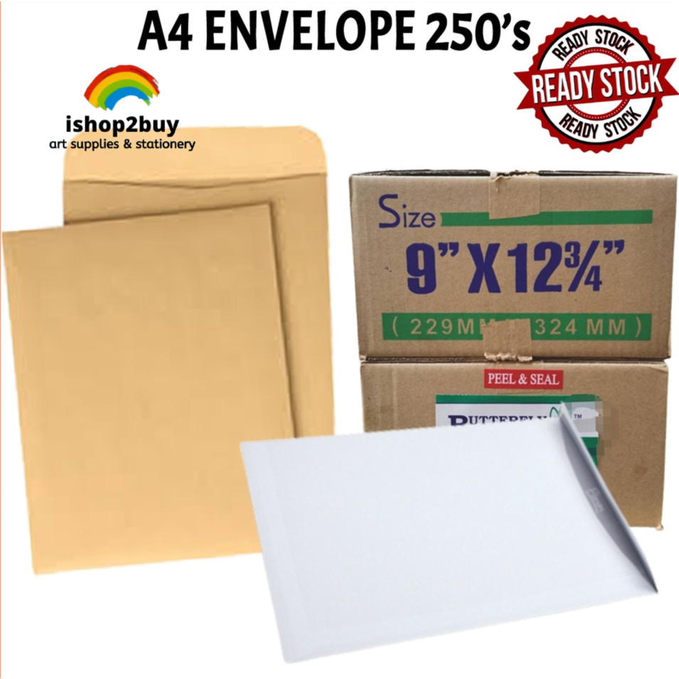 A4 Brown Envelopes 250pcs White Envelope Peal & Seal Sampul Surat Putih ...