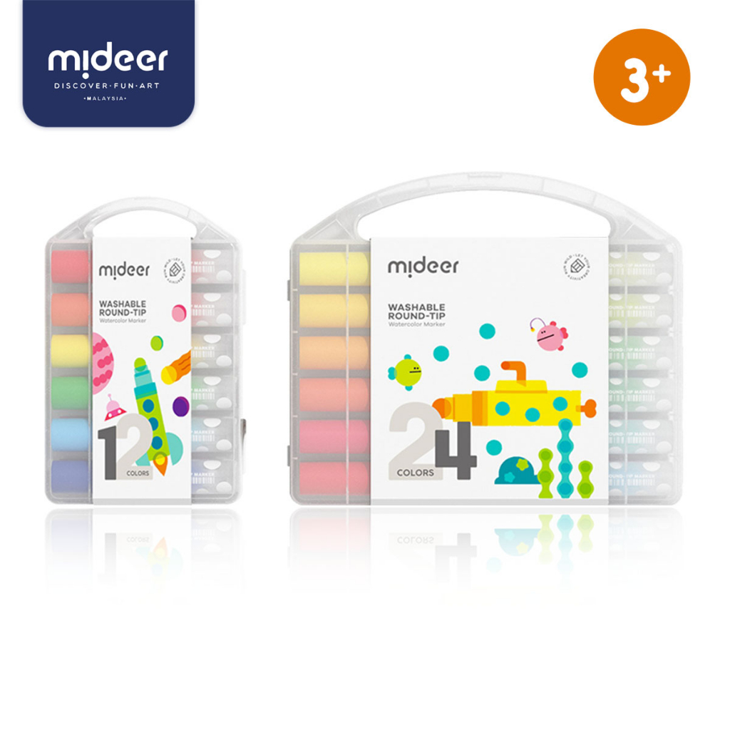 Mideer Roundtip Washable Marker for babies 12/24 colours Available