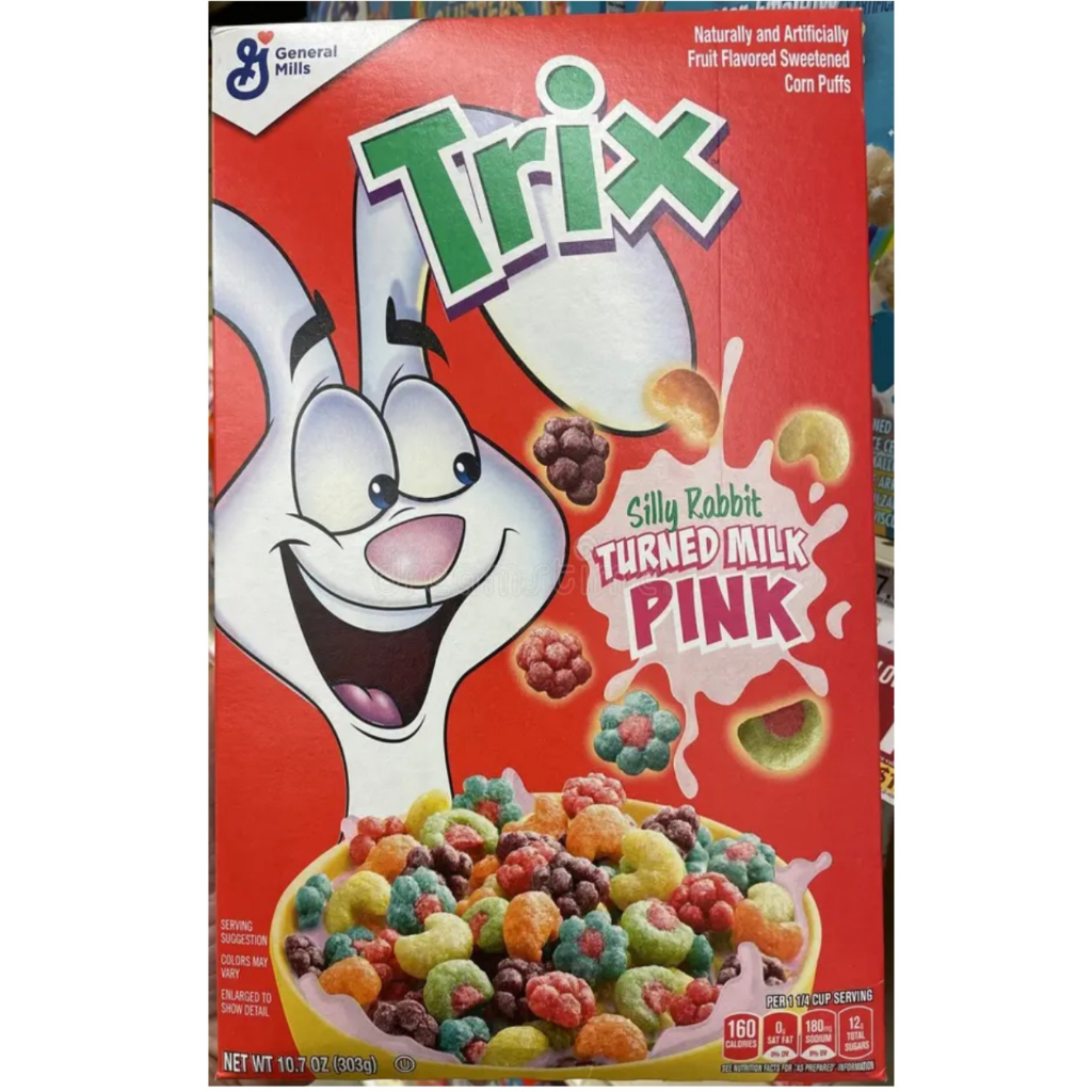 General Mills Trix Cereal Silly Rabbit Turned Milk Pink, Fruit Flavored ...