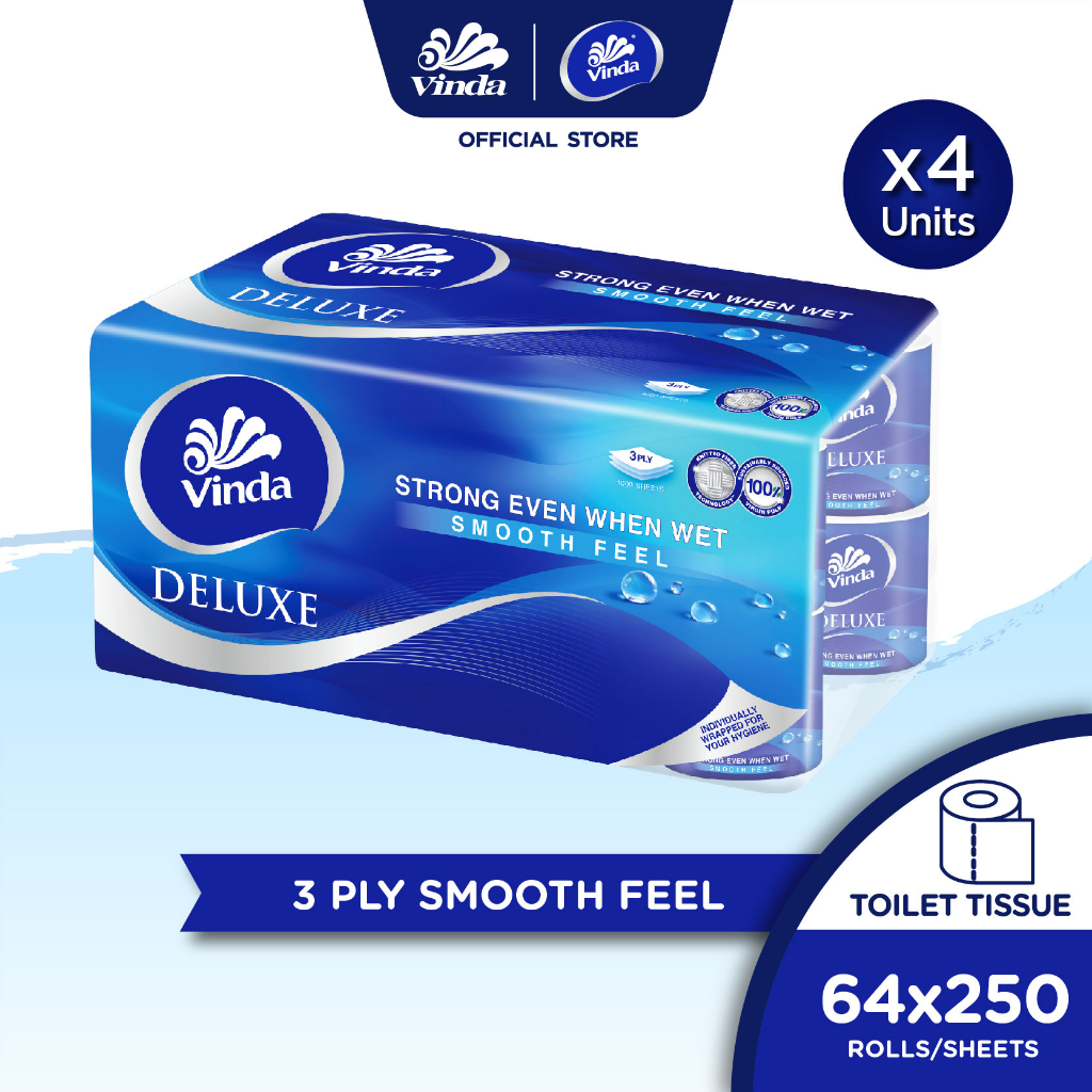Vinda Deluxe Smooth Feel Toilet Tissue (64 Rolls/16 Rolls x 4 Packs ...