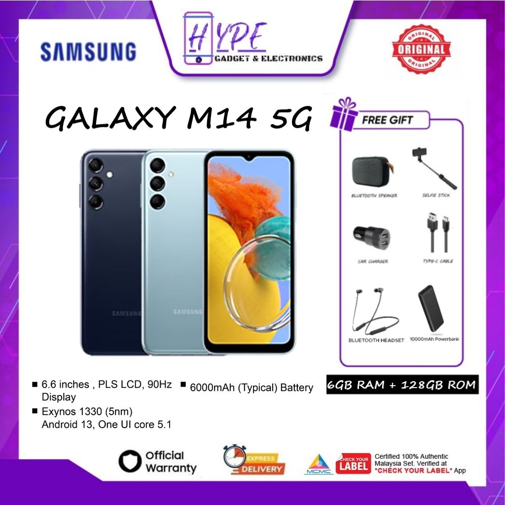 Samsung Galaxy M14 5G (6GB RAM +128GB ROM) With 1 Year Warranty By