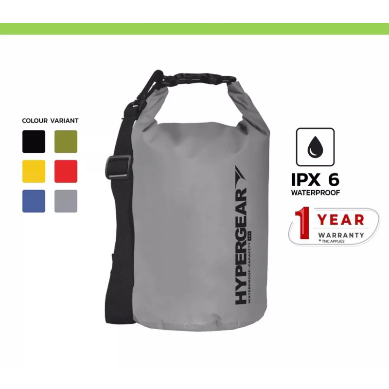Hypergear Dry Bag 10L Grey IPX6 (100 Original + 1 Year Warranty