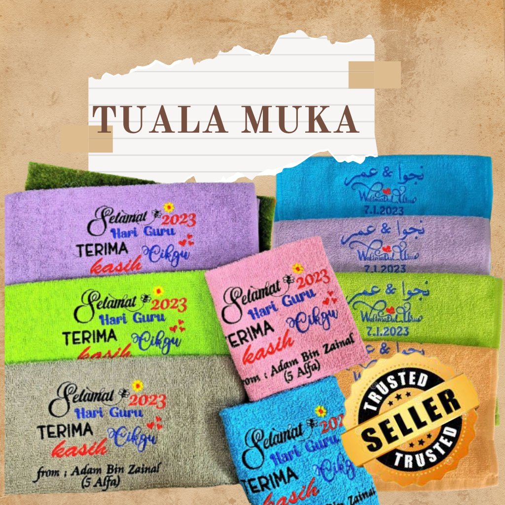 FACE TOWEL Tuala Muka Sulam Hadiah Hari Guru Birthday Kenduri
