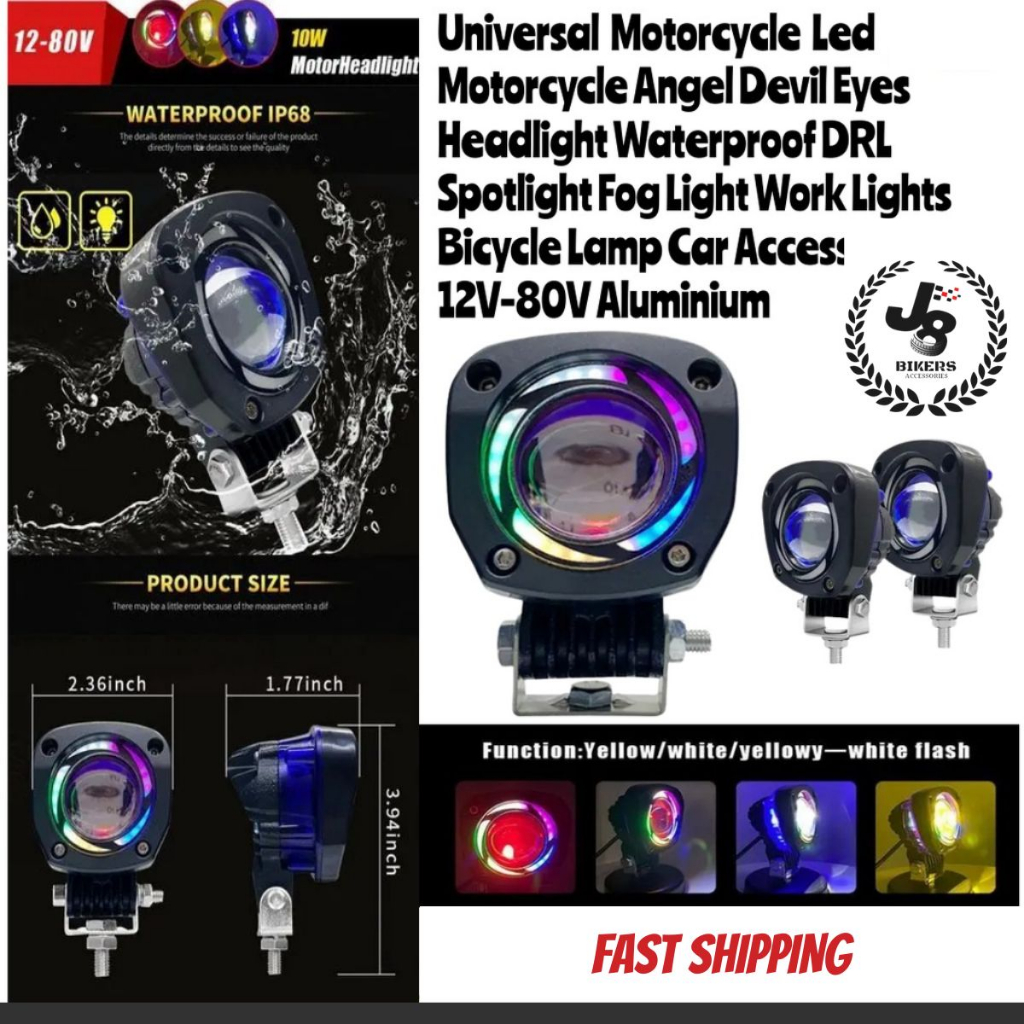 Universal Motorcycle RAINBOW Led Angel Devil Eyes Headlight Waterproof ...