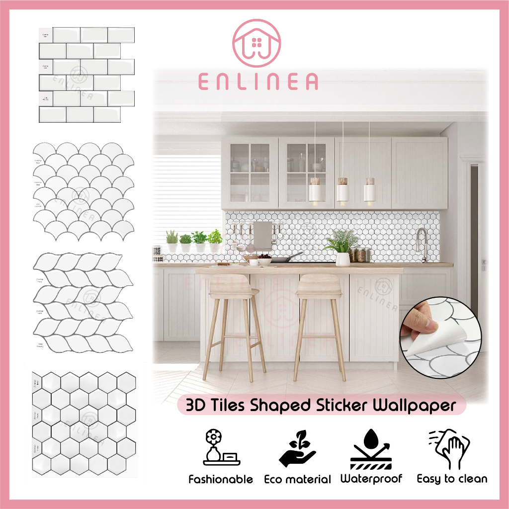 3D Tiles Sticker (30x30cm) Kitchen Bathroom Wall Tiles Sticker Self