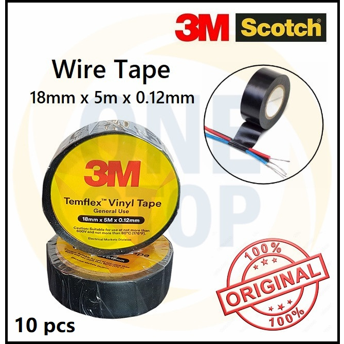 3M Temflex Vinyl PVC Electrical Tape Waterproof Wire Tape (10pcs black