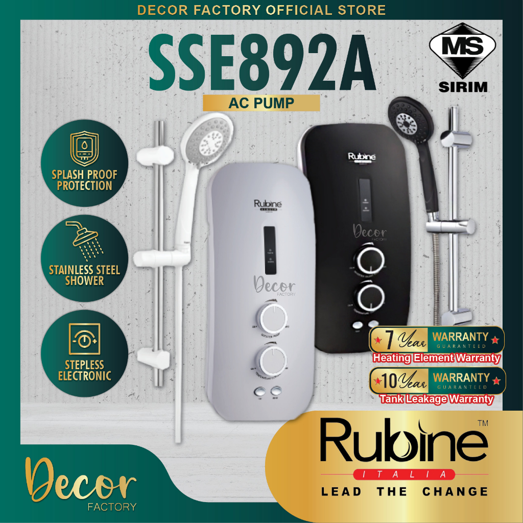 RUBINE Water Heater RUBINE SSE892A BCB AC Pump Inverter AC Booster Pump White Carbon Black