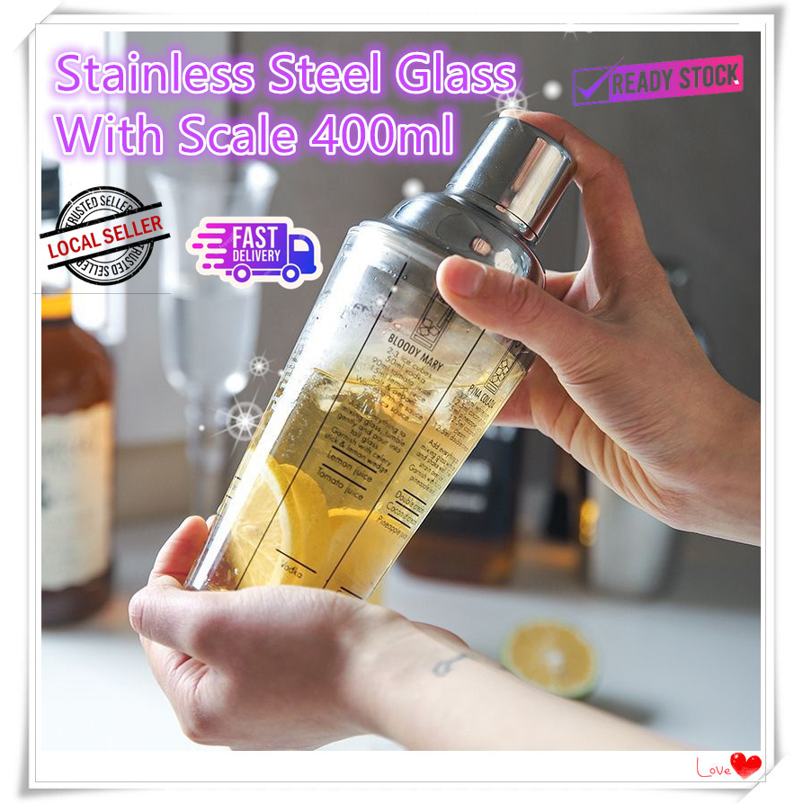 Stainless Steel Glass With Scale 400ml Cocktail Shaker Mixer Pourer Bar ...