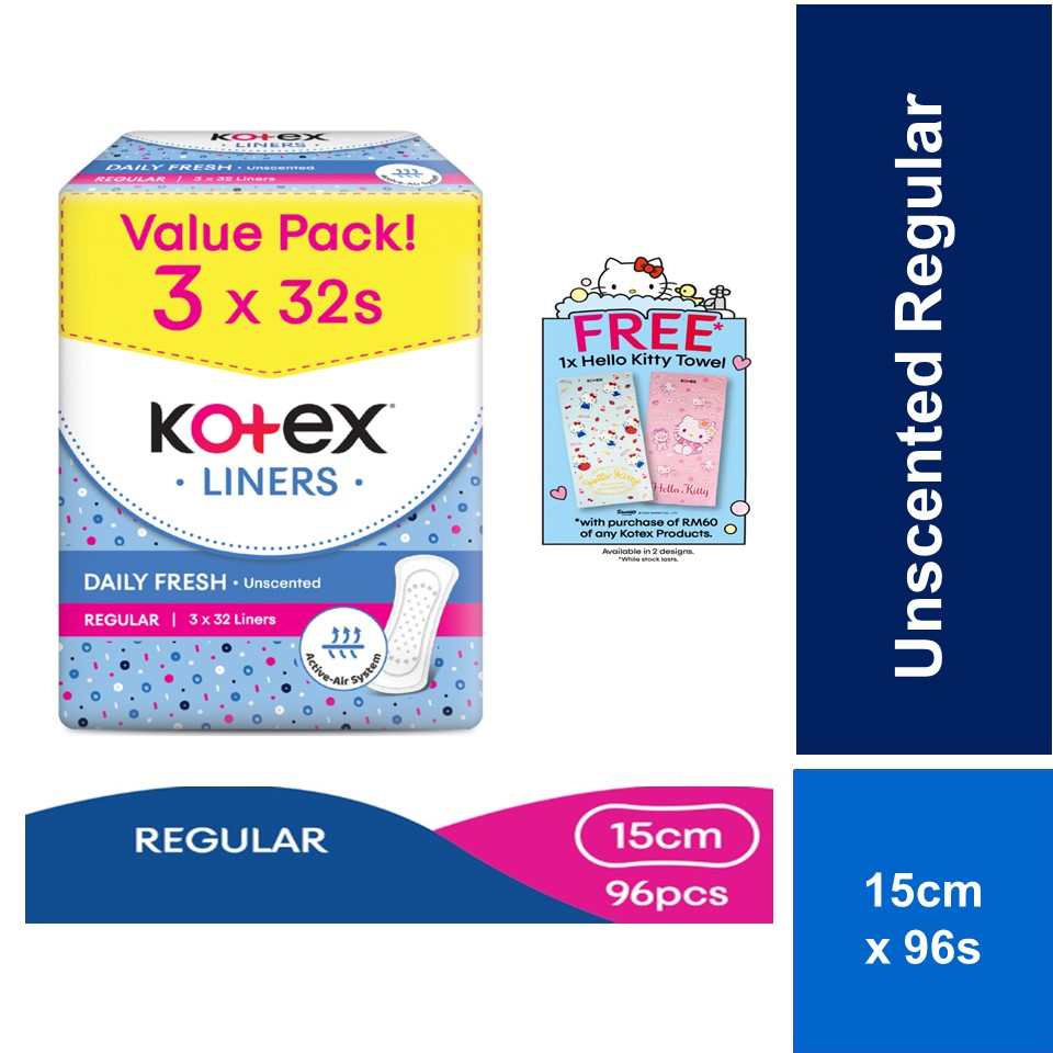 Kotex Liners Regular Unscented 32s x 3 Shopee Malaysia