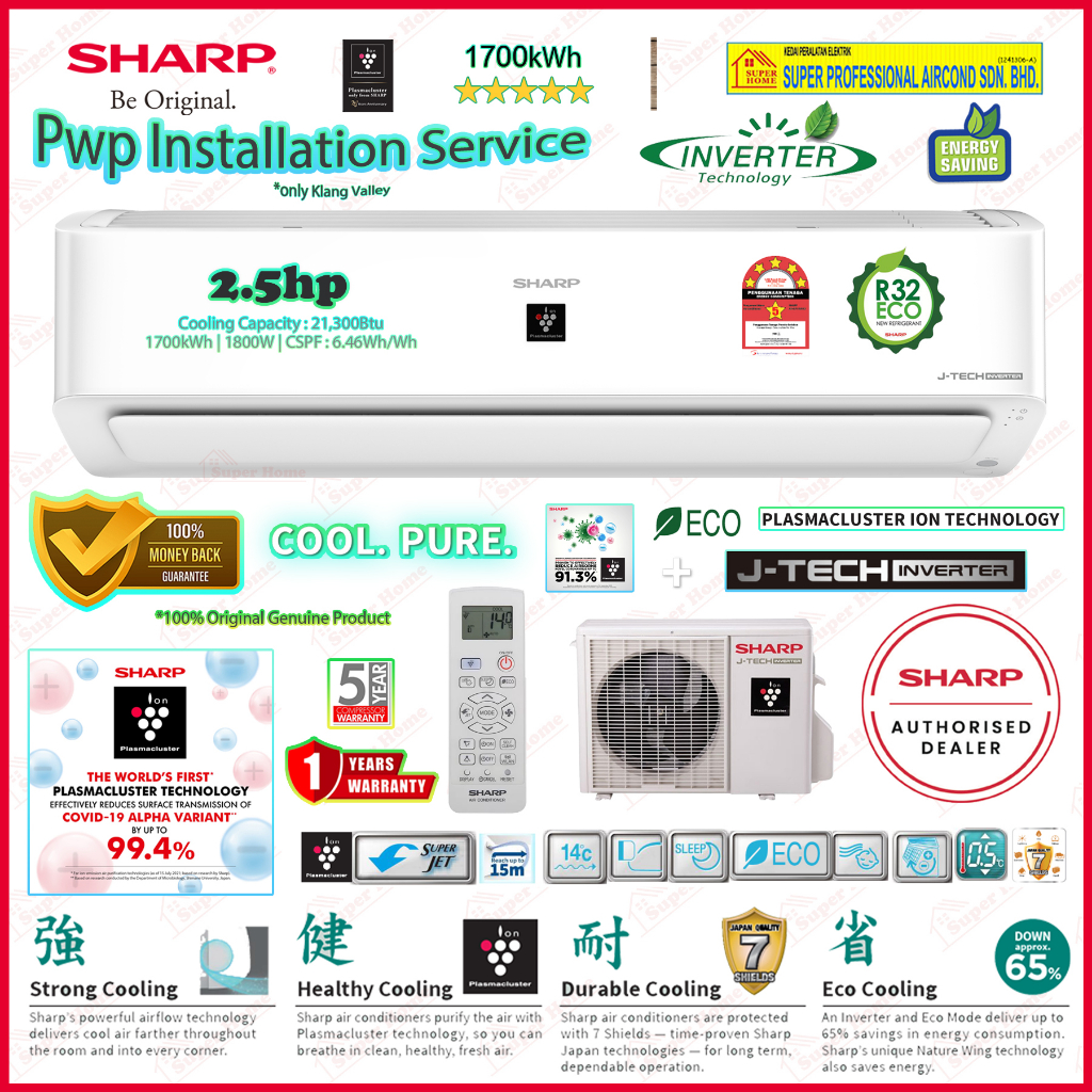 Sharp J Tech Inverter Air Conditioner Ahxp24ymd And Aux24ymd Plasmacluster Ions 25hp R32 6439