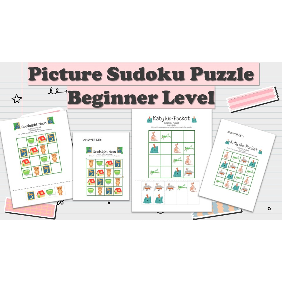 [PRE053] 29 pages Picture Sudoku Puzzle Beginner Level Worksheet for ...