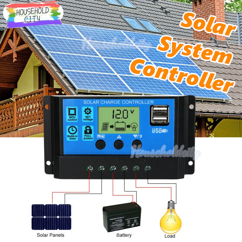 LCD Display Dual USB PWM Solar Panel Controller Battery Charger Auto ...